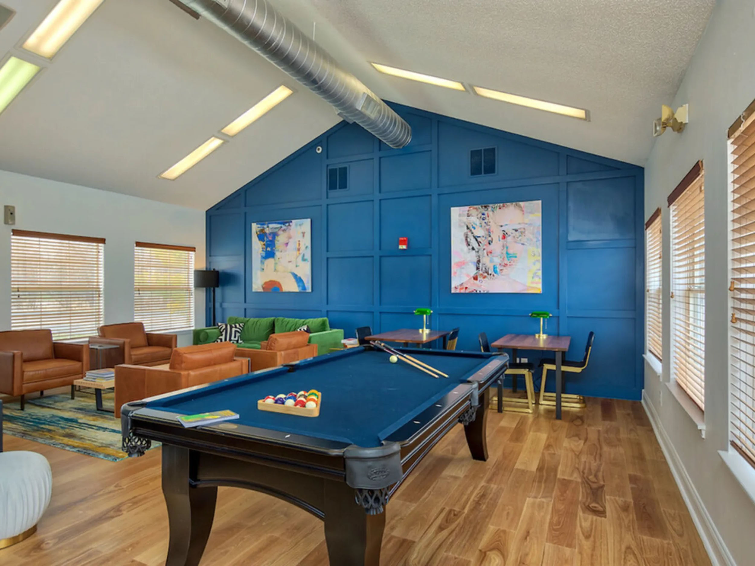 Community clubhouse with billiards and lounge area