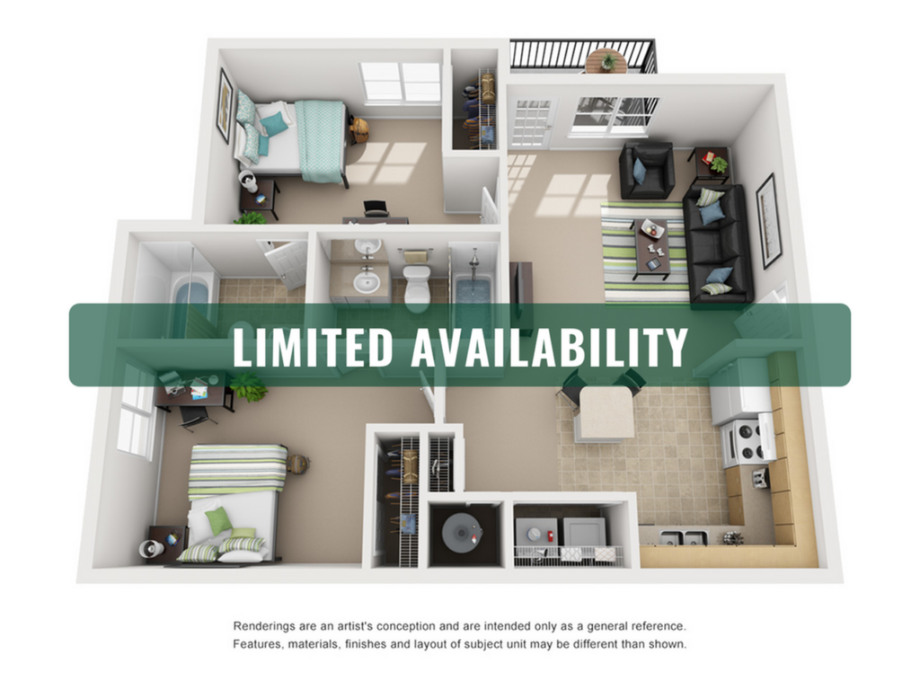 2BR/2BA – Top Floor