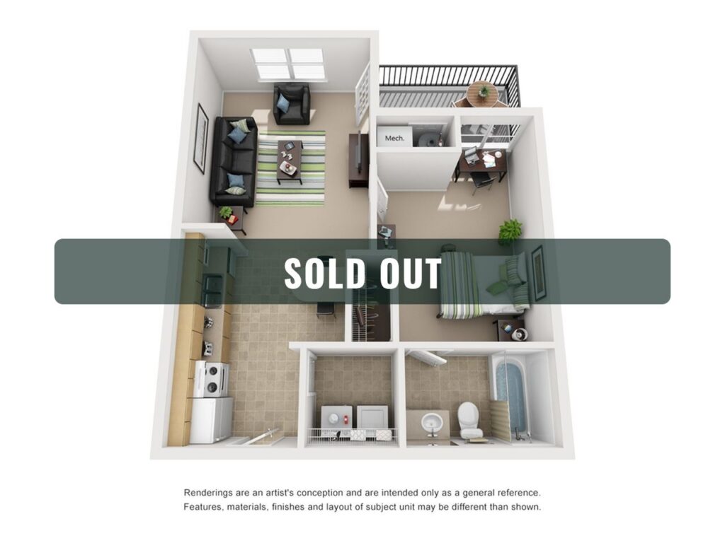 1BR/1BA – Top Floor
